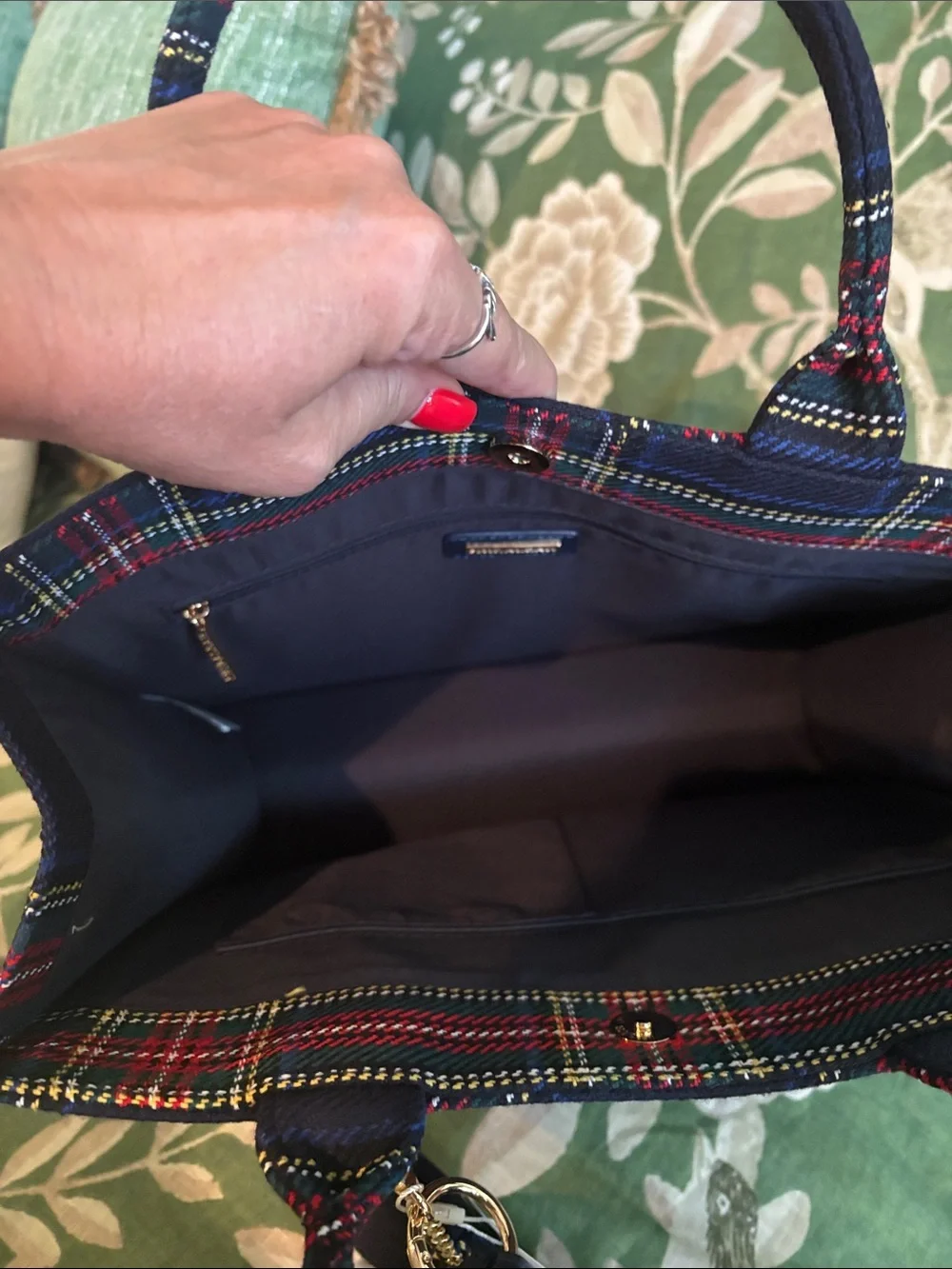 Shiraleah Plaid Tote Bag with Bow Accent - Navy Red Green - Picture 5 of 6